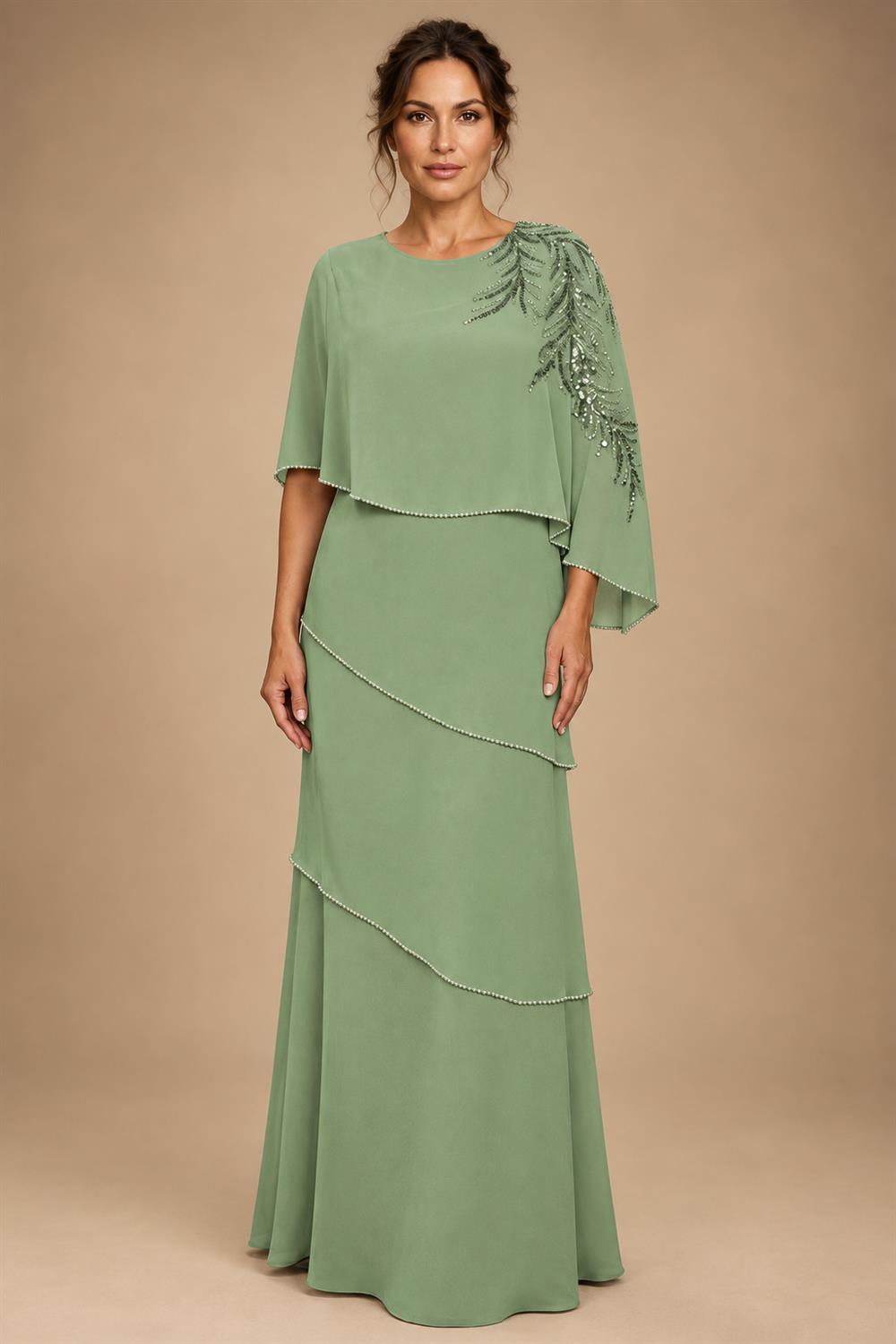 Chiffon A-Line/Princess Scoop Neck Floor-Length Mother of the Bride & Groom Dresses with Tiered Layers (SHI22501536)