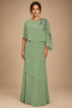 Chiffon A-Line/Princess Scoop Neck Floor-Length Mother of the Bride & Groom Dresses with Tiered Layers (SHI22501536)