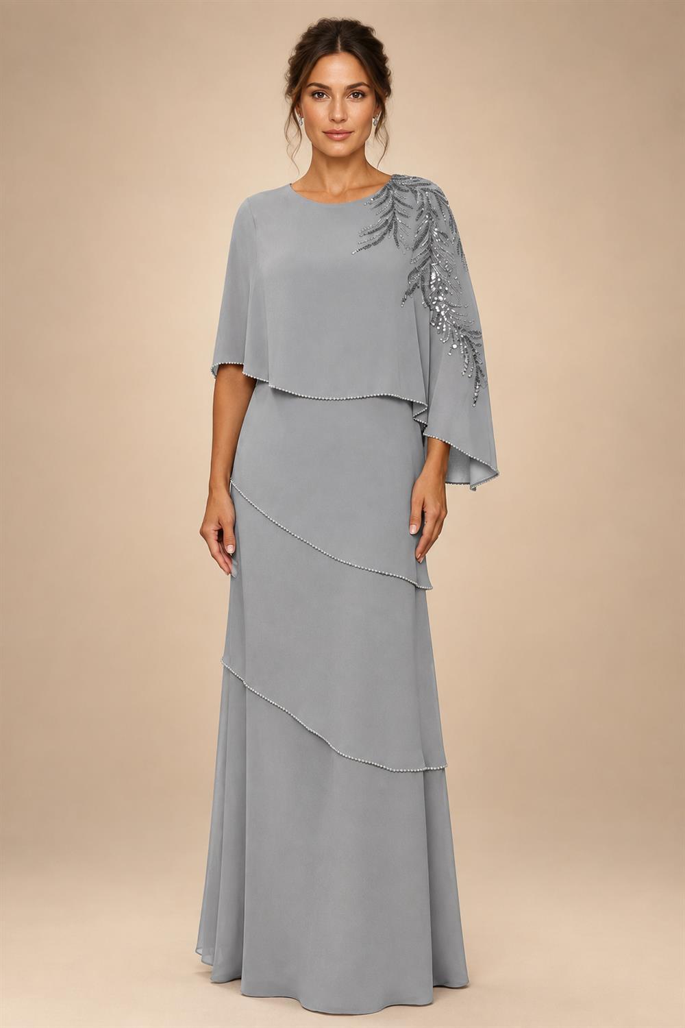 Chiffon A-Line/Princess Scoop Neck Floor-Length Mother of the Bride & Groom Dresses with Tiered Layers (SHI22501536)