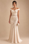 Sheath/Column Off Shoulder Chiffon Floor-Length Mother of the Bride & Groom Dresses with Lace Appliques (SHI22501551)