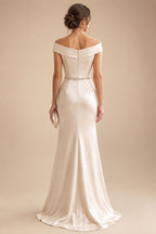Sheath/Column Off Shoulder Chiffon Floor-Length Mother of the Bride & Groom Dresses with Lace Appliques (SHI22501551)