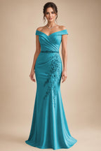 Sheath/Column Off Shoulder Chiffon Floor-Length Mother of the Bride & Groom Dresses with Lace Appliques (SHI22501551)