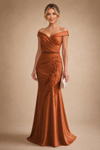 Sheath/Column Off Shoulder Chiffon Floor-Length Mother of the Bride & Groom Dresses with Lace Appliques (SHI22501551)