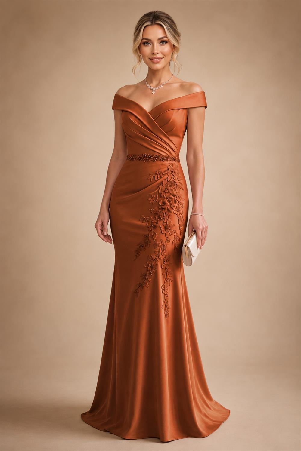 Sheath/Column Off Shoulder Chiffon Floor-Length Mother of the Bride & Groom Dresses with Lace Appliques (SHI22501551)
