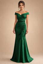 Sheath/Column Off Shoulder Chiffon Floor-Length Mother of the Bride & Groom Dresses with Lace Appliques (SHI22501551)