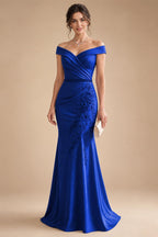 Sheath/Column Off Shoulder Chiffon Floor-Length Mother of the Bride & Groom Dresses with Lace Appliques (SHI22501551)