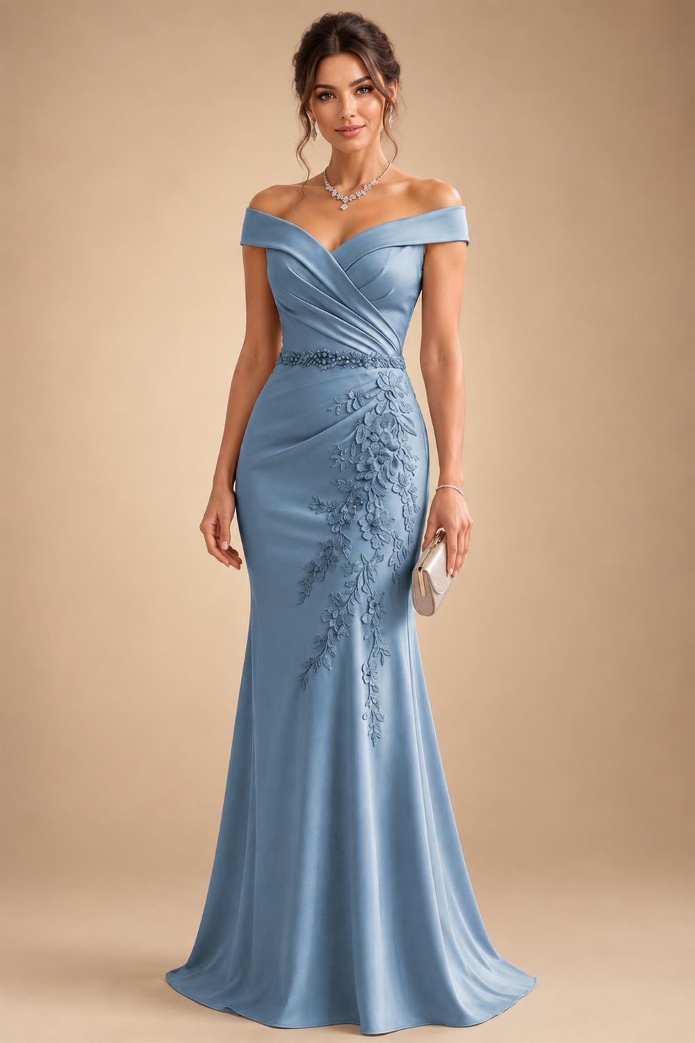 Sheath/Column Off Shoulder Chiffon Floor-Length Mother of the Bride & Groom Dresses with Lace Appliques (SHI22501551)