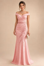 Sheath/Column Off Shoulder Chiffon Floor-Length Mother of the Bride & Groom Dresses with Lace Appliques (SHI22501551)