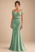 Sheath/Column Off Shoulder Chiffon Floor-Length Mother of the Bride & Groom Dresses with Lace Appliques (SHI22501551)