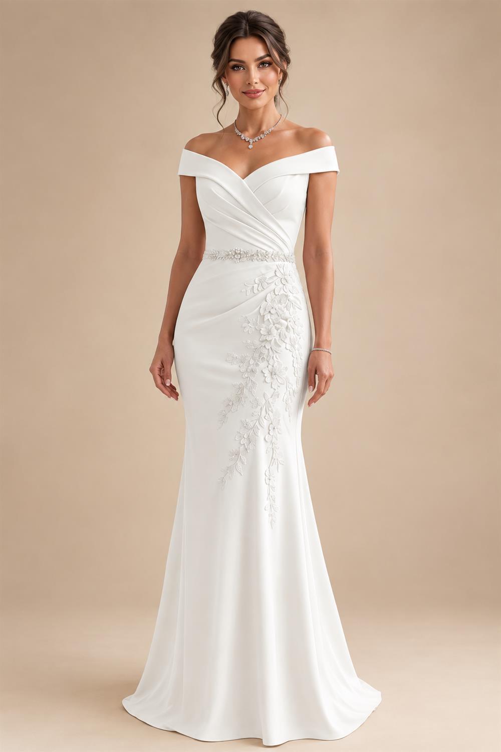 Sheath/Column Off Shoulder Chiffon Floor-Length Mother of the Bride & Groom Dresses with Lace Appliques (SHI22501551)
