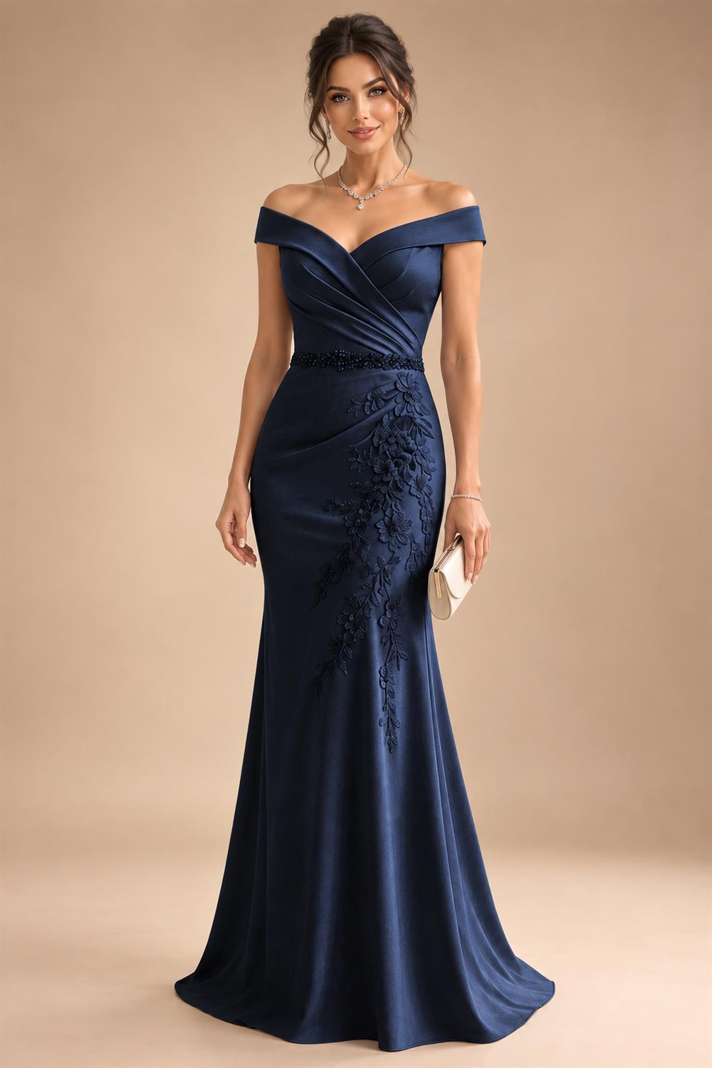 Sheath/Column Off Shoulder Chiffon Floor-Length Mother of the Bride & Groom Dresses with Lace Appliques (SHI22501551)