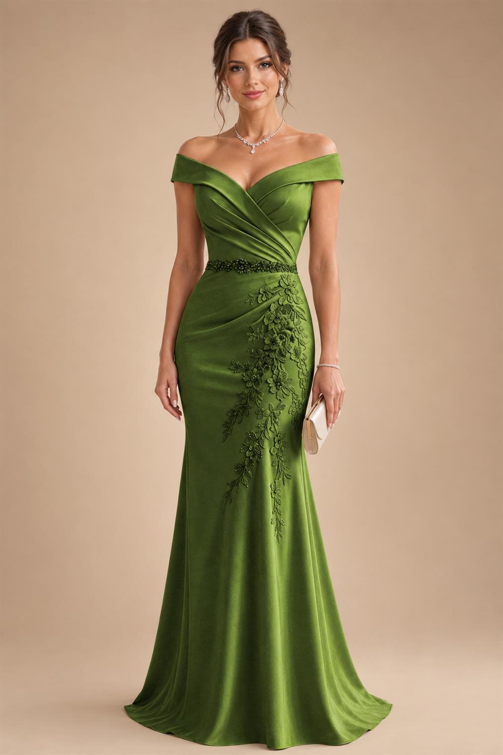 Sheath/Column Off Shoulder Chiffon Floor-Length Mother of the Bride & Groom Dresses with Lace Appliques (SHI22501551)