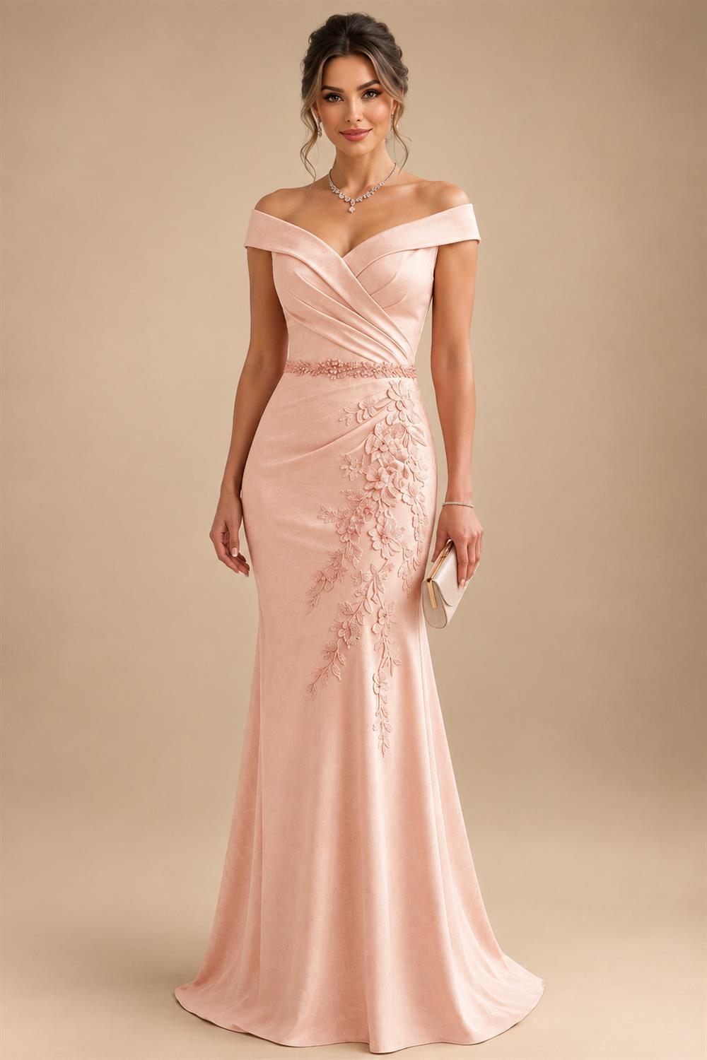 Sheath/Column Off Shoulder Chiffon Floor-Length Mother of the Bride & Groom Dresses with Lace Appliques (SHI22501551)