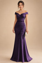 Sheath/Column Off Shoulder Chiffon Floor-Length Mother of the Bride & Groom Dresses with Lace Appliques (SHI22501551)