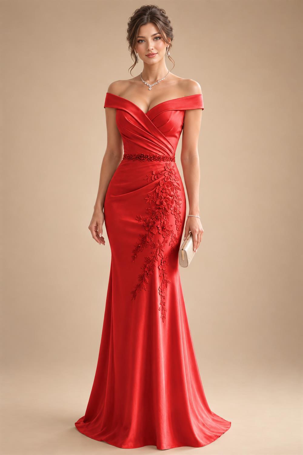 Sheath/Column Off Shoulder Chiffon Floor-Length Mother of the Bride & Groom Dresses with Lace Appliques (SHI22501551)