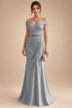 Sheath/Column Off Shoulder Chiffon Floor-Length Mother of the Bride & Groom Dresses with Lace Appliques (SHI22501551)