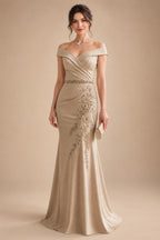Sheath/Column Off Shoulder Chiffon Floor-Length Mother of the Bride & Groom Dresses with Lace Appliques (SHI22501551)