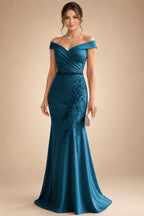 Sheath/Column Off Shoulder Chiffon Floor-Length Mother of the Bride & Groom Dresses with Lace Appliques (SHI22501551)