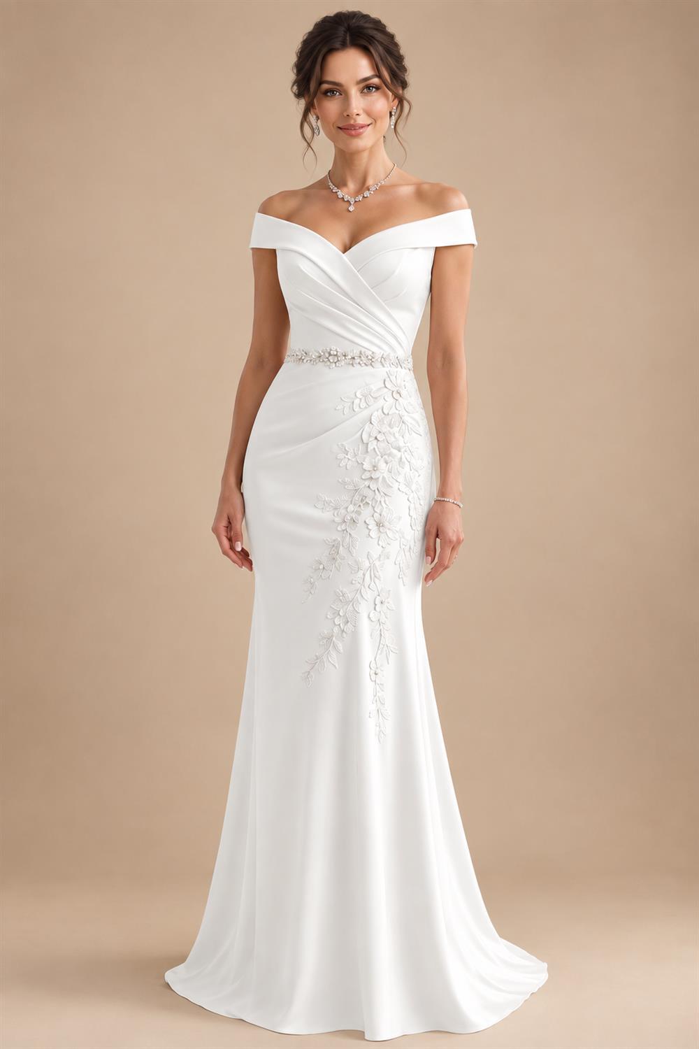 Sheath/Column Off Shoulder Chiffon Floor-Length Mother of the Bride & Groom Dresses with Lace Appliques (SHI22501551)