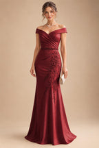 Sheath/Column Off Shoulder Chiffon Floor-Length Mother of the Bride & Groom Dresses with Lace Appliques (SHI22501551)