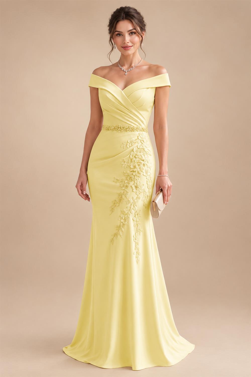Sheath/Column Off Shoulder Chiffon Floor-Length Mother of the Bride & Groom Dresses with Lace Appliques (SHI22501551)