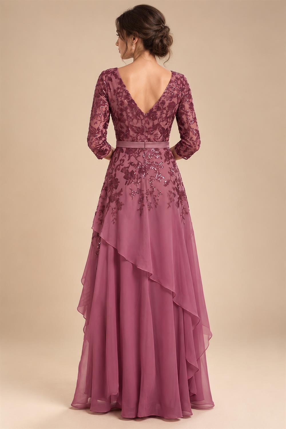 A-Line/Princess V-Neck Chiffon Floor-Length Mother of the Bride & Groom Dresses with Lace Appliques & Ruffles (SHI22501563)