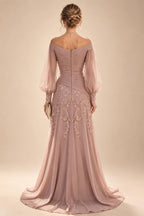 A-Line/Princess Off Shoulder Chiffon Floor-Length Mother of the Bride & Groom Dresses with Lace Appliques & Pleats (SHI22501566)