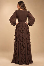 A-Line/Princess Scoop Neck Chiffon Maxi Mother of the Bride & Groom Dresses with Ruffles (SHI22501599)