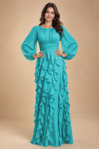A-Line/Princess Scoop Neck Chiffon Maxi Mother of the Bride & Groom Dresses with Ruffles (SHI22501599)