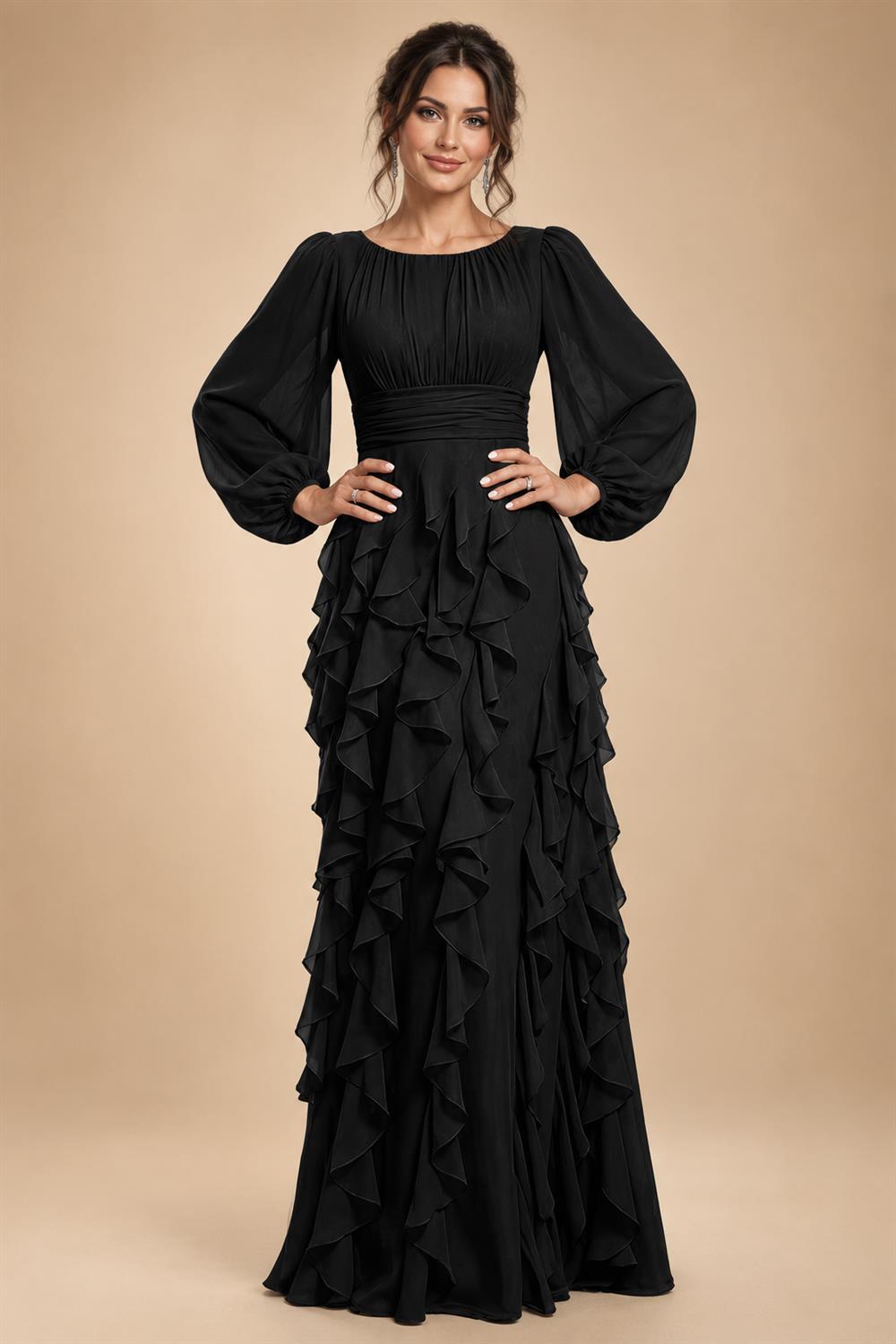 A-Line/Princess Scoop Neck Chiffon Maxi Mother of the Bride & Groom Dresses with Ruffles (SHI22501599)