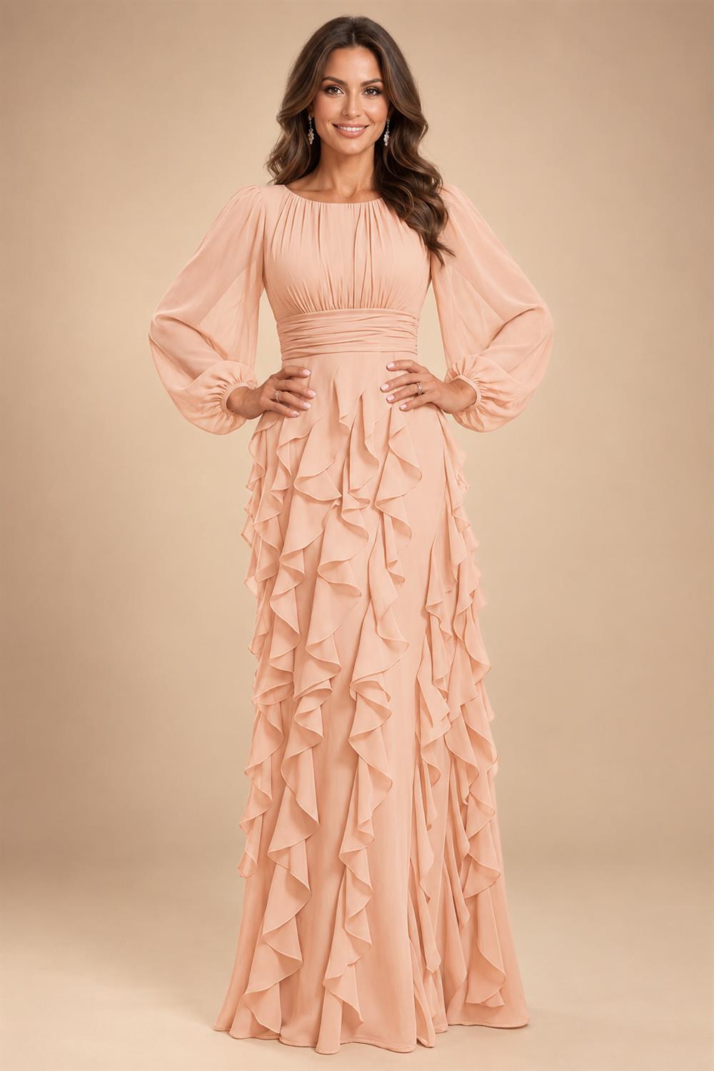 A-Line/Princess Scoop Neck Chiffon Maxi Mother of the Bride & Groom Dresses with Ruffles (SHI22501599)