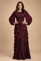 A-Line/Princess Scoop Neck Chiffon Maxi Mother of the Bride & Groom Dresses with Ruffles (SHI22501599)