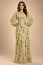 A-Line/Princess Scoop Neck Chiffon Maxi Mother of the Bride & Groom Dresses with Ruffles (SHI22501599)