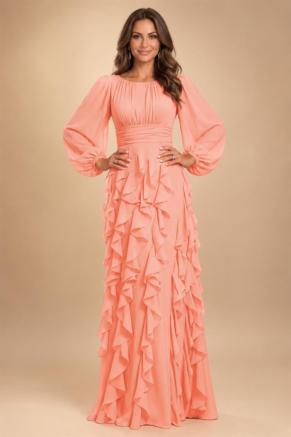A-Line/Princess Scoop Neck Chiffon Maxi Mother of the Bride & Groom Dresses with Ruffles (SHI22501599)