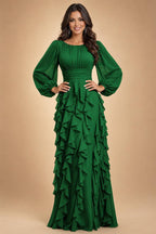 A-Line/Princess Scoop Neck Chiffon Maxi Mother of the Bride & Groom Dresses with Ruffles (SHI22501599)
