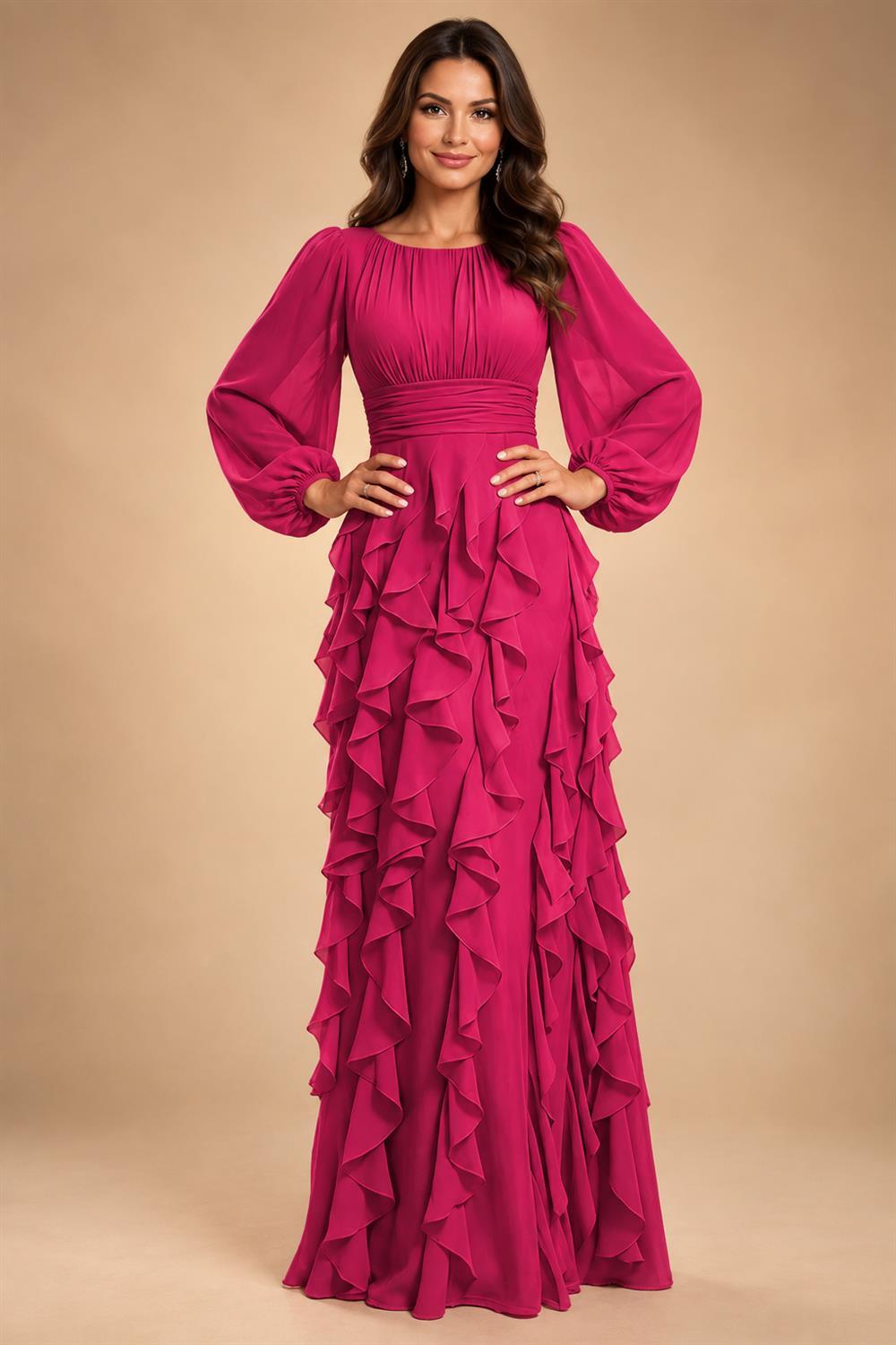 A-Line/Princess Scoop Neck Chiffon Maxi Mother of the Bride & Groom Dresses with Ruffles (SHI22501599)