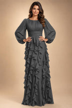 A-Line/Princess Scoop Neck Chiffon Maxi Mother of the Bride & Groom Dresses with Ruffles (SHI22501599)
