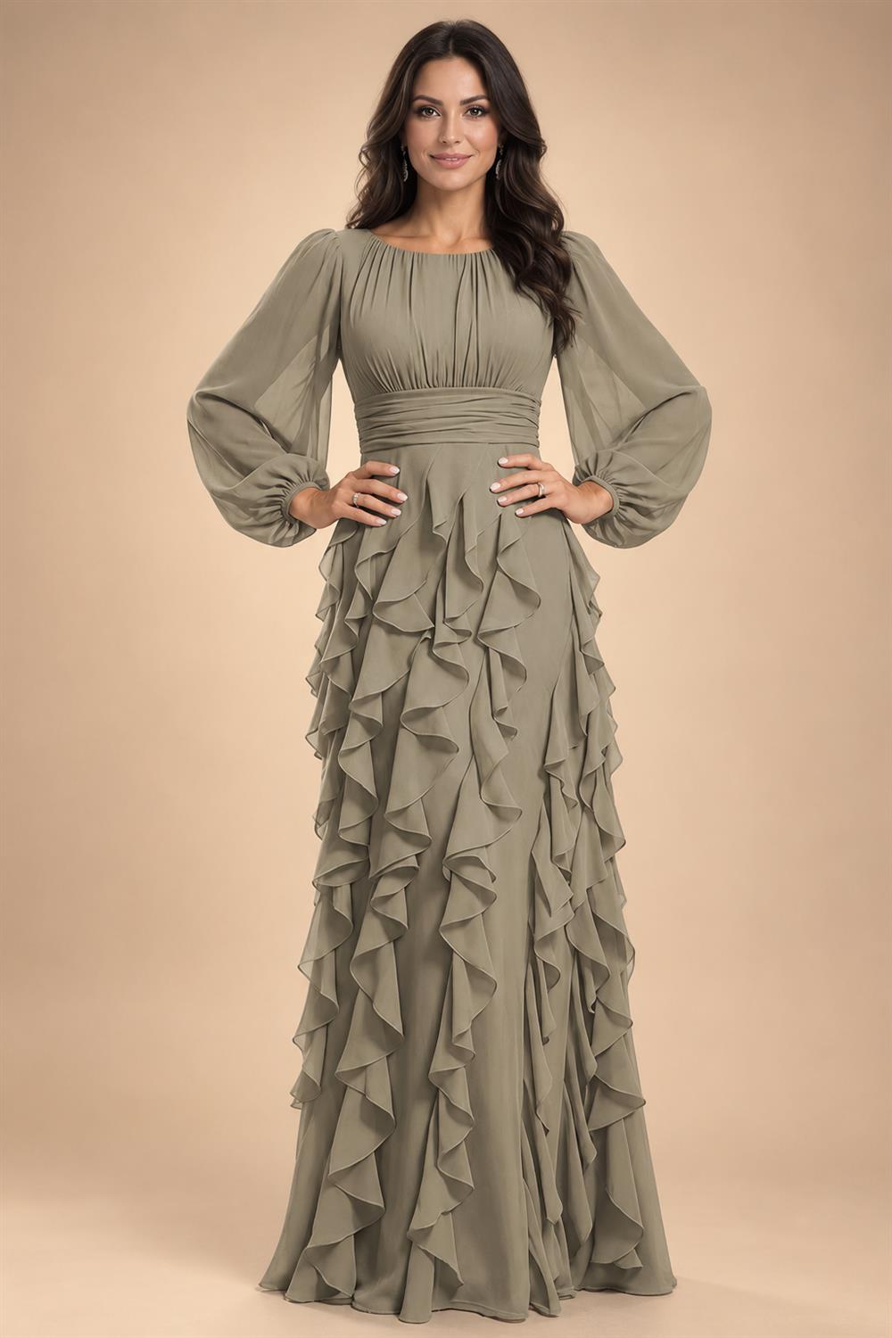 A-Line/Princess Scoop Neck Chiffon Maxi Mother of the Bride & Groom Dresses with Ruffles (SHI22501599)