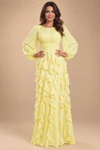 A-Line/Princess Scoop Neck Chiffon Maxi Mother of the Bride & Groom Dresses with Ruffles (SHI22501599)