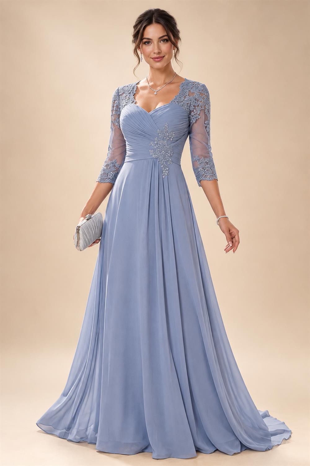A-Line/Princess Sweetheart Chiffon Maxi Mother of the Bride & Groom Dresses with Lace Appliques & Ruched Bodice (SHI22501637)