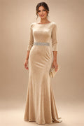 Sheath/Column Scoop Neck Velvet Floor-Length Mother of the Bride & Groom Dresses with Rhinestones (SHI22501640)