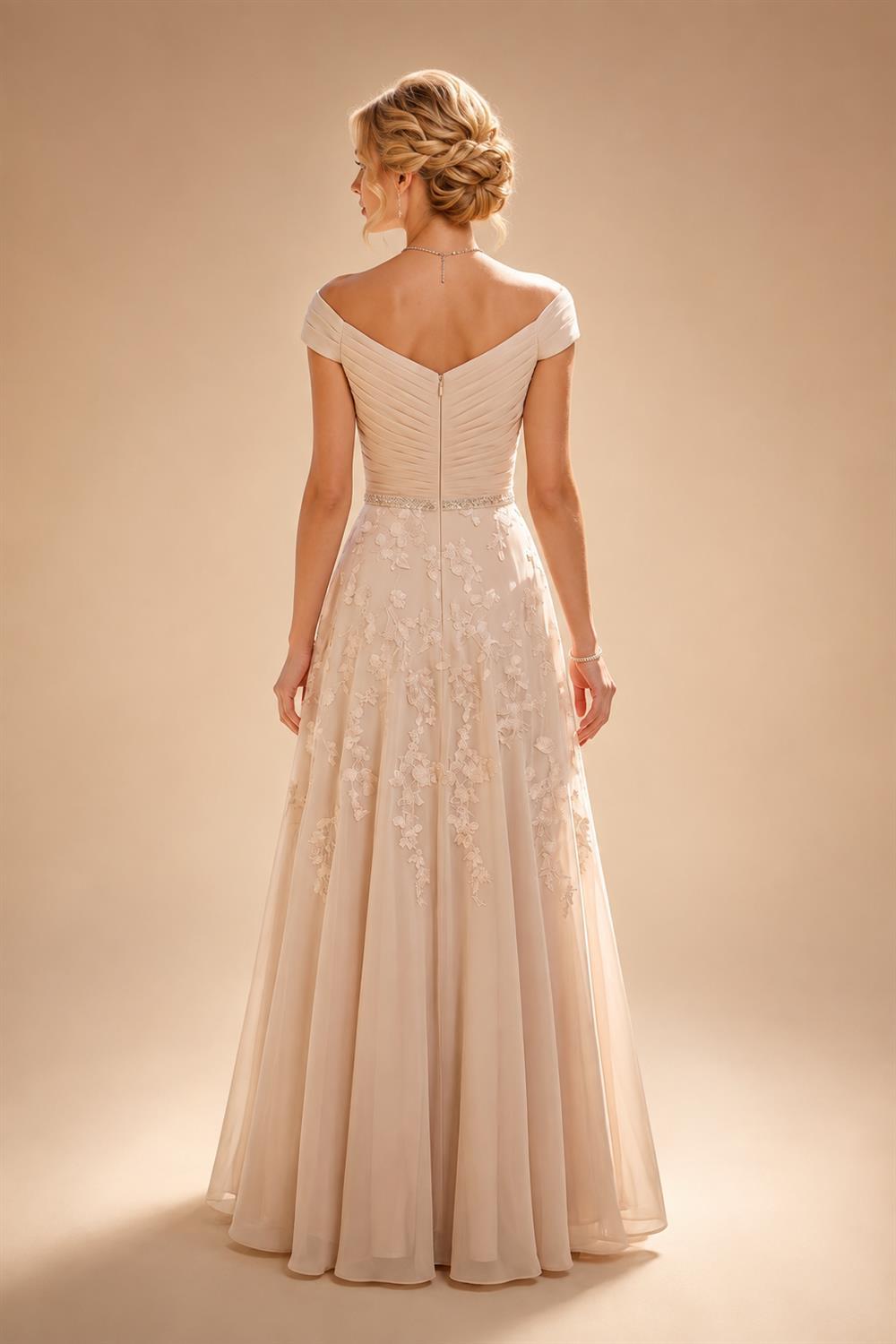 A-Line/Princess Off Shoulder Chiffon Floor-Length Mother of the Bride & Groom Dresses with Sequin, Lace Appliques & Pleats (SHI22501662)