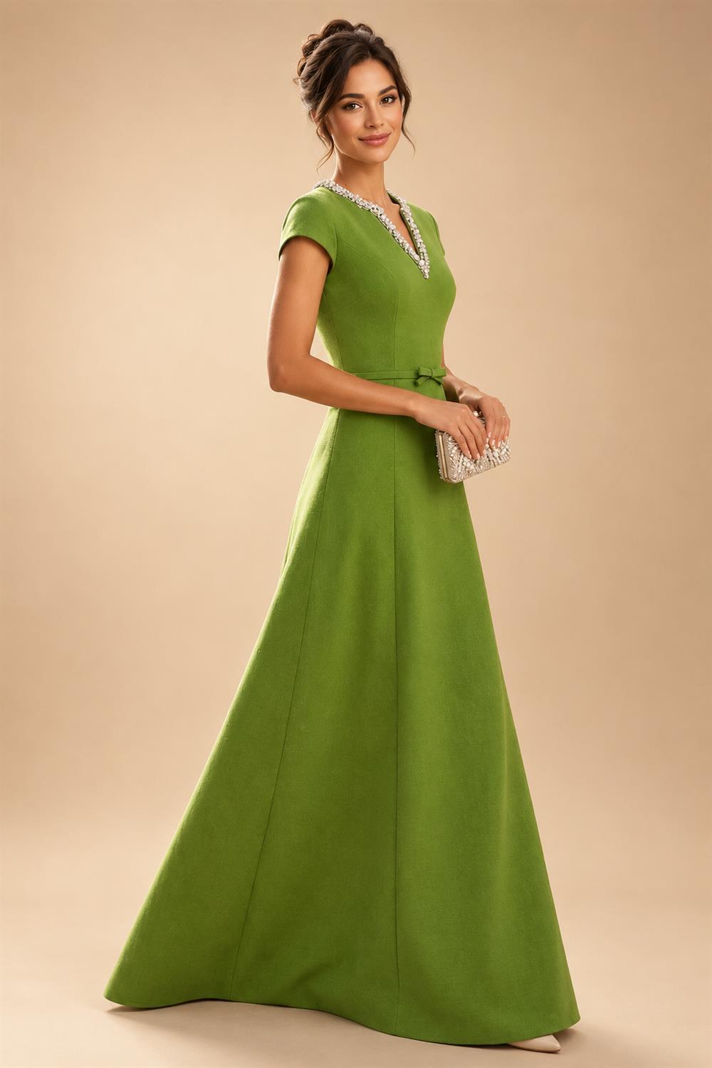 A-Line/Princess Scoop Neck Pleated Satin Evening Dresses with Sequins (SHI22500066)