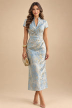 Sheath Floral Jacquard Off Shoulder Mother of the Bride & Groom Dresses with Flower (SHI22500777)