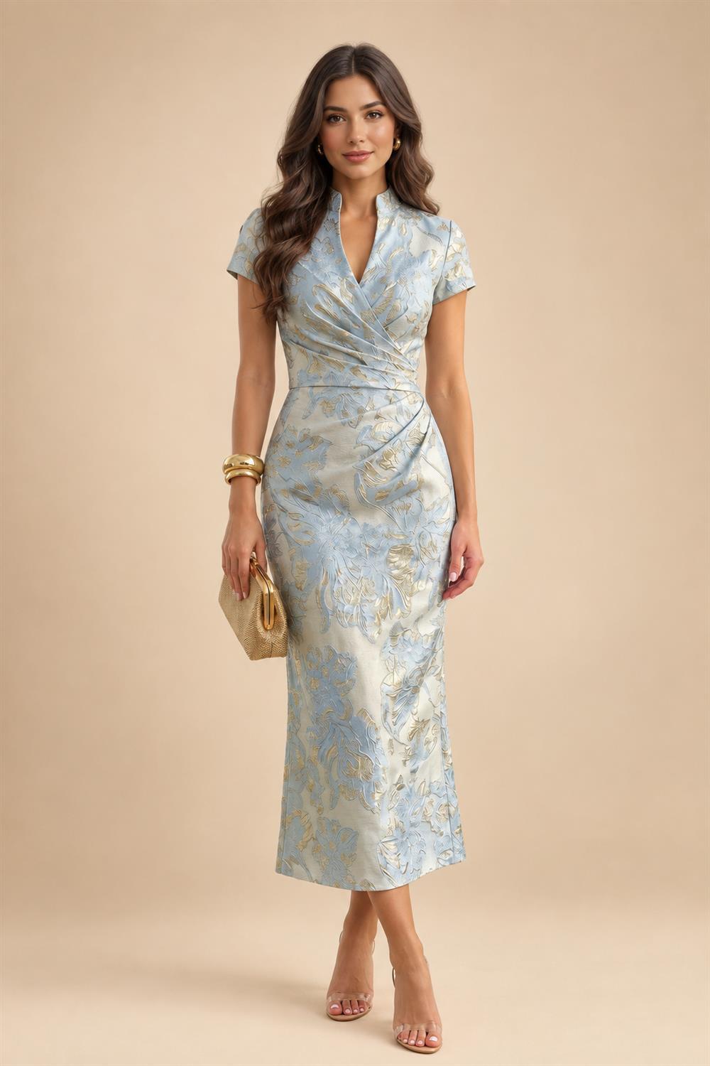 A-Line Chiffon Cape Sleeves Floor-Length Mother of the Bride & Groom Dresses with Ruched Waist (SHI22500705)