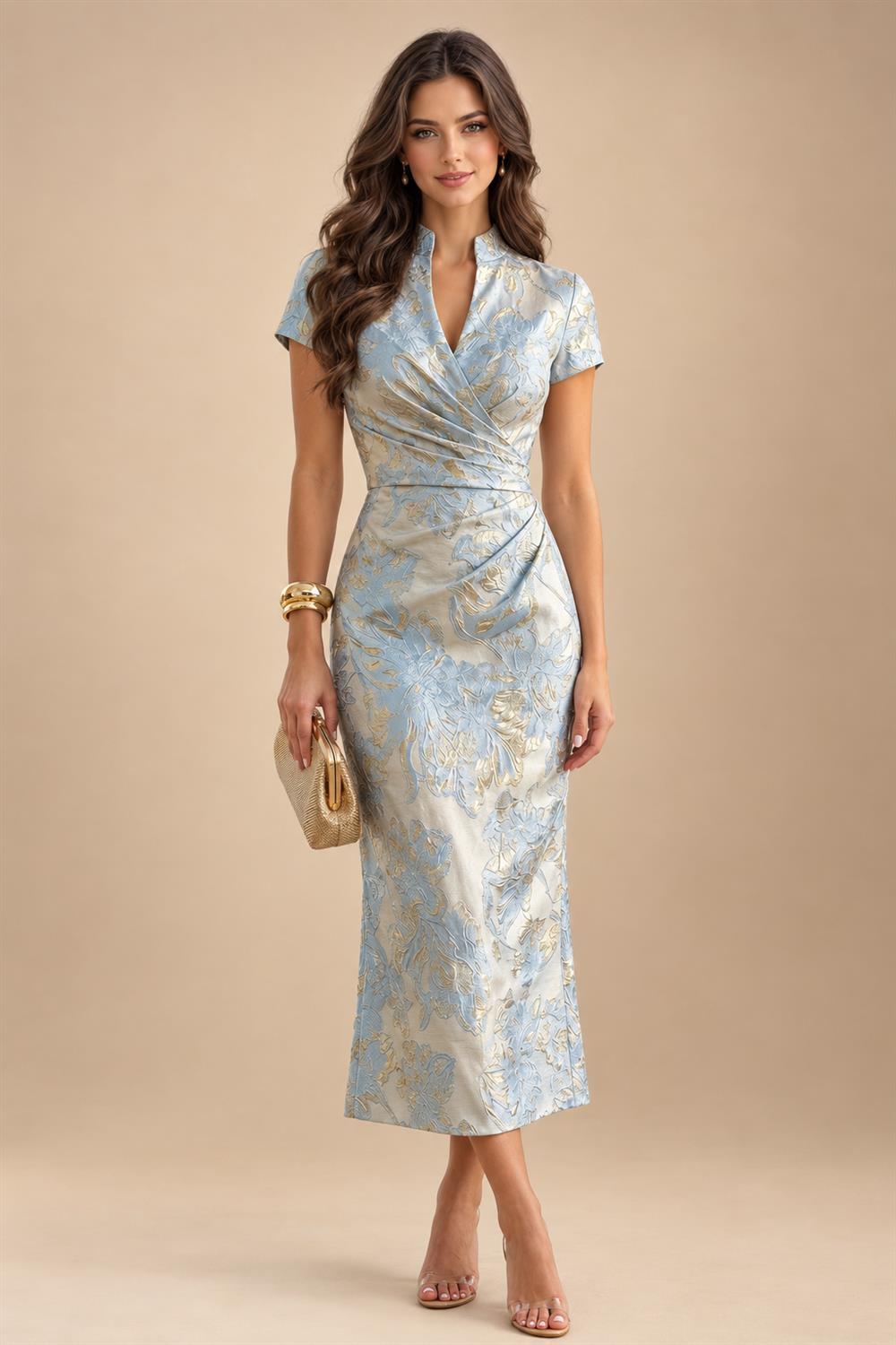A-Line/Princess V-Neck Velvet Floor-Length Mother of the Bride & Groom Dresses with Ruched Waist (SHI22501614)