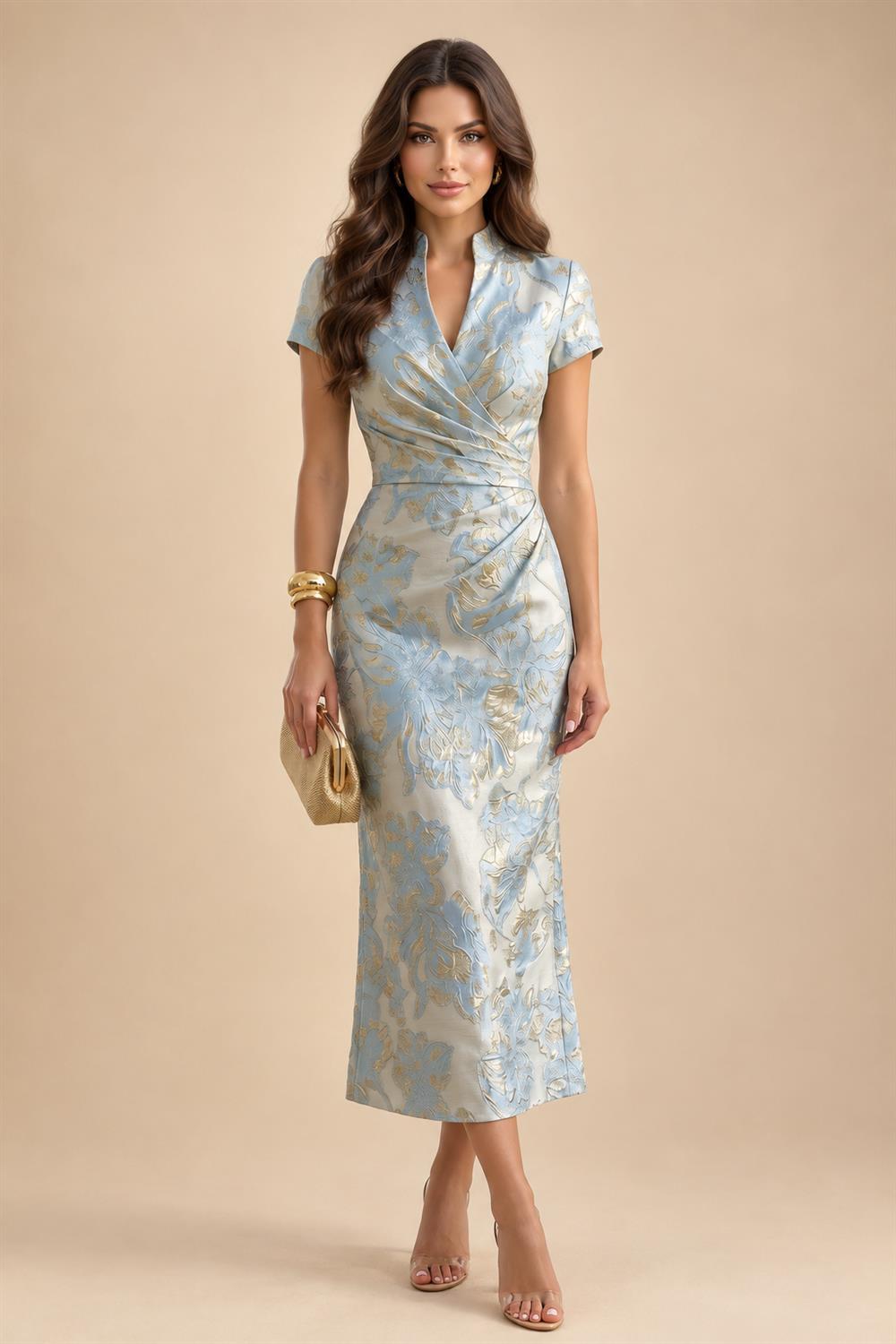 A-Line/Princess V-Neck Chiffon Floor-Length Mother of the Bride & Groom Dresses with Lace Appliques & Ruched Waist (SHI22501678)