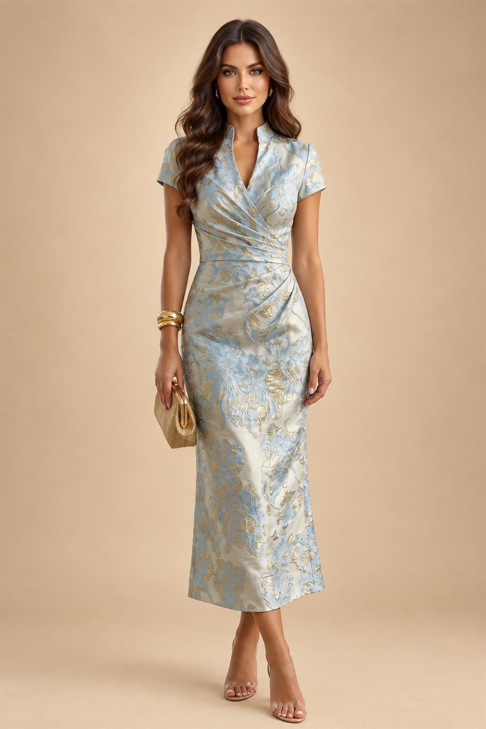Pantsuit Scoop Neck Satin Maxi Mother of the Bride Pantsuits with Fluffy Feather Trim Cuffs (SHI22501692)
