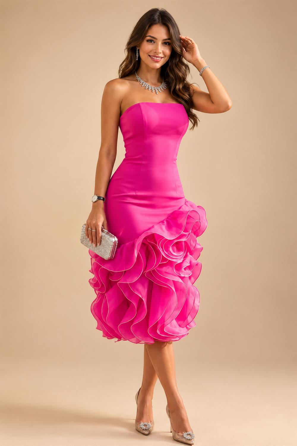 Satin Bodycon Strapless Short Homecoming Dresses with Corset Bodice & Sash (SHI22370318)