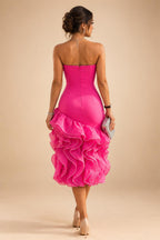 Cape Sleeve Floral Jacquard Satin Tea-Length Ruched Mother of the Bride Dresses 2 Piece (SHIA22500528)